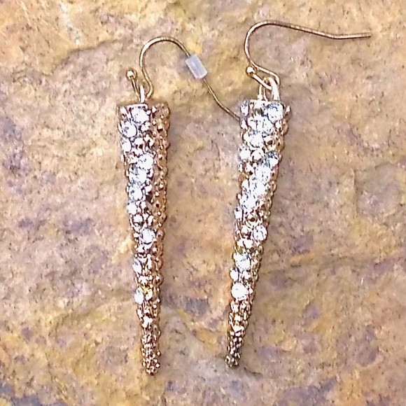 Jewelry - Rhinestone Dagger Earrings, Gold Tone